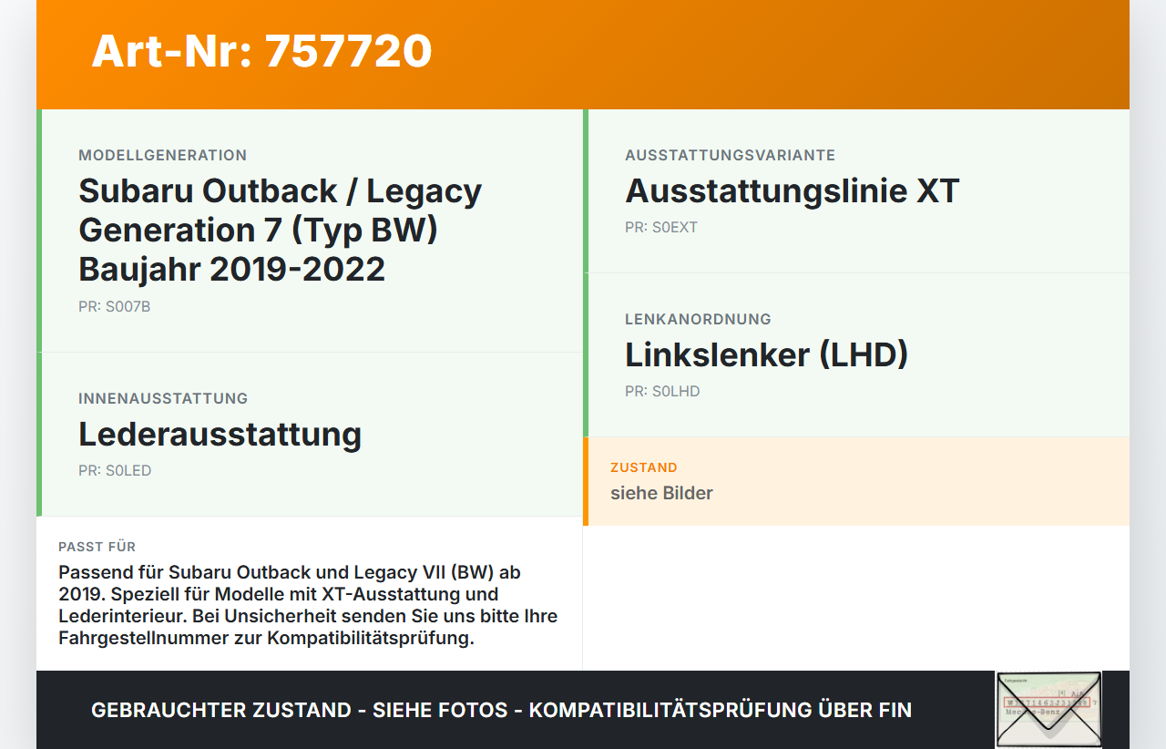 Subaru Outback Legacy 7 VII BW 19-22 Lim Ablagefach Staufach Fach Subaru Outback Legacy 7 VII BW 19-22 01.02.2020... Vorschau 3