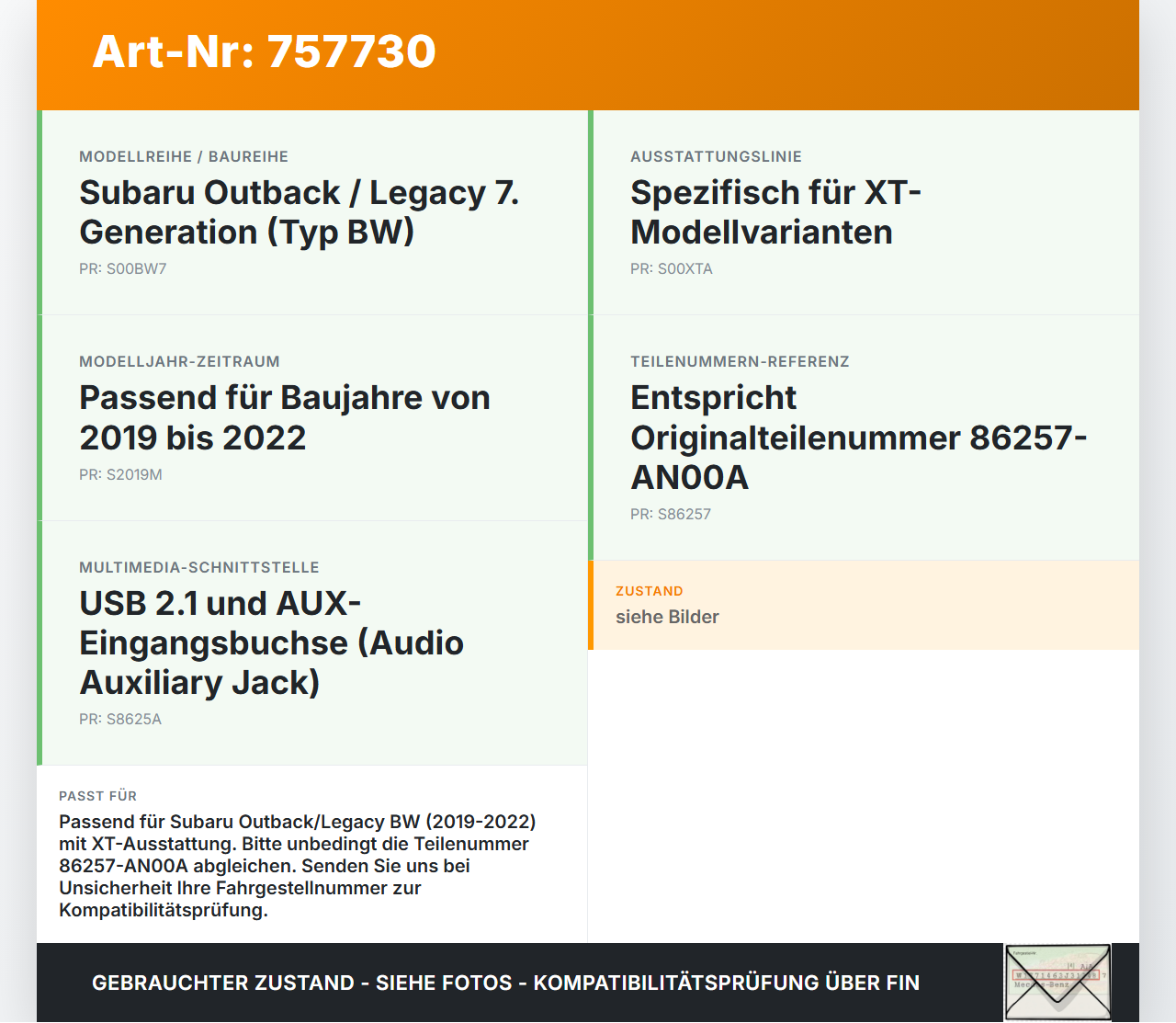 Subaru Outback Legacy 7 VII BW 19-22 USB 2.1 AUX Buchse Anschluss Audio Auxiliary Jack Subaru Outback Legacy 7 VII... Vorschau 3