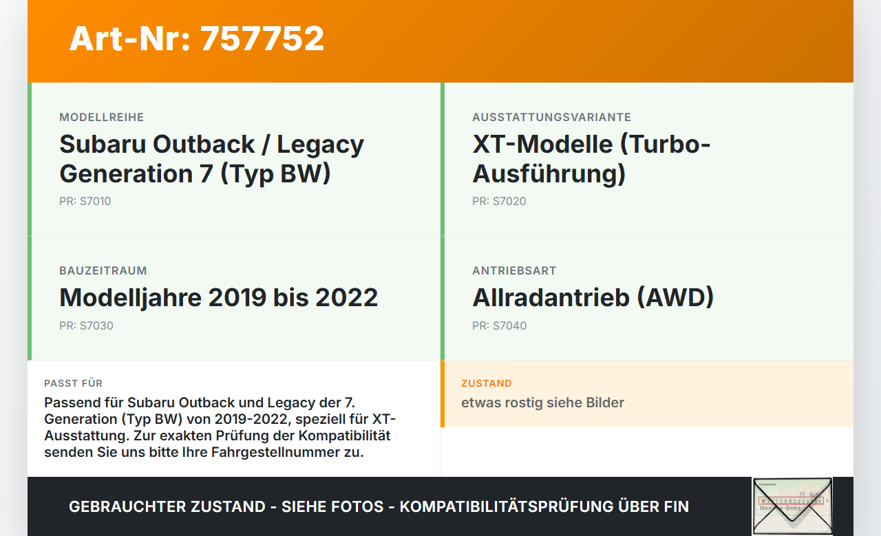 Subaru Outback Legacy 7 VII BW 19-22 Querträger Träger Hilfsträger Subaru Outback Legacy 7 VII BW 19-22 01.02.2020... Vorschau 3