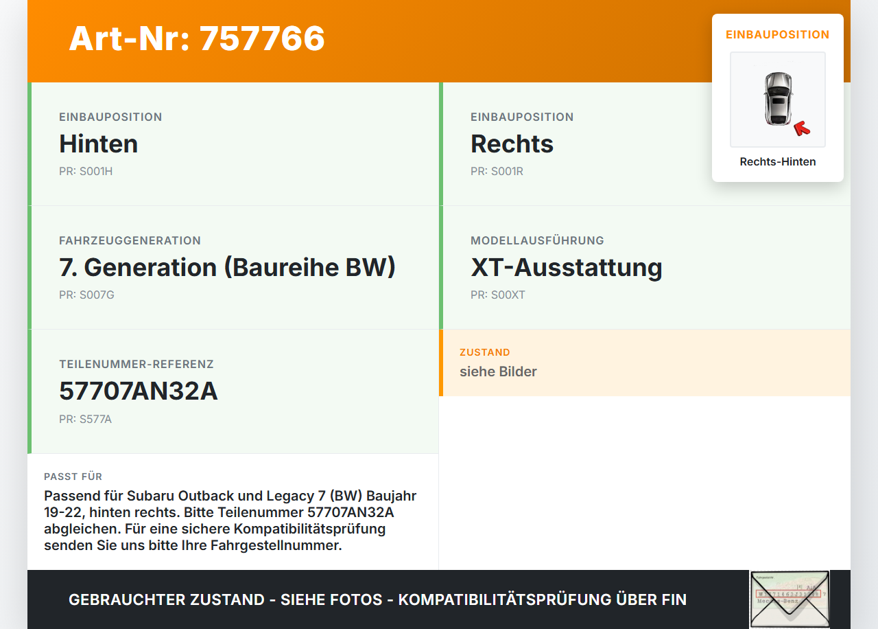 Subaru Outback Legacy 7 VII BW 19-22 Lim Halter Träger Aufnahme Führung für Stoßstange Rechts Hinten Subaru Outback... Vorschau 3