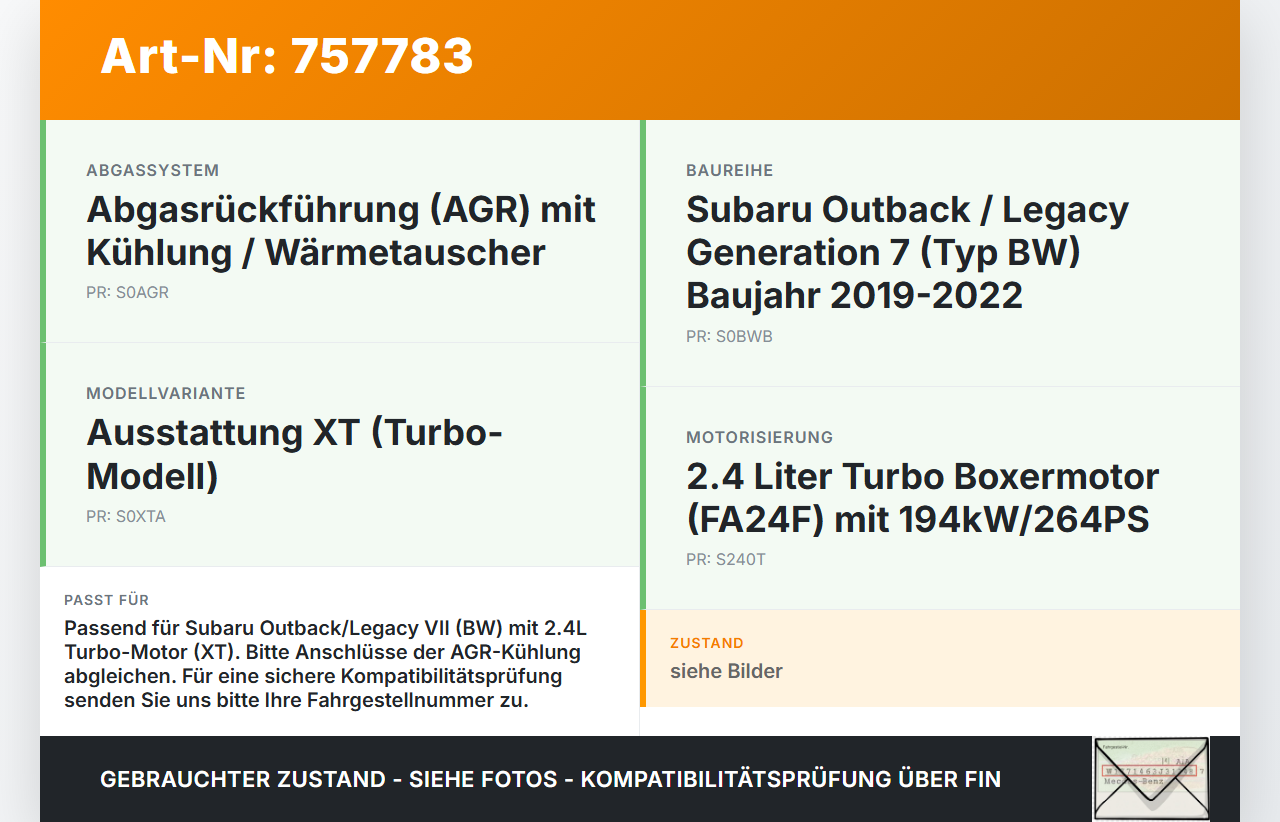 Subaru Outback Legacy 7 VII BW 19-22 2,4 194KW Abgaskühlung für AGR Subaru Outback Legacy 7 VII BW 19-22 01.02.2020... Vorschau 3