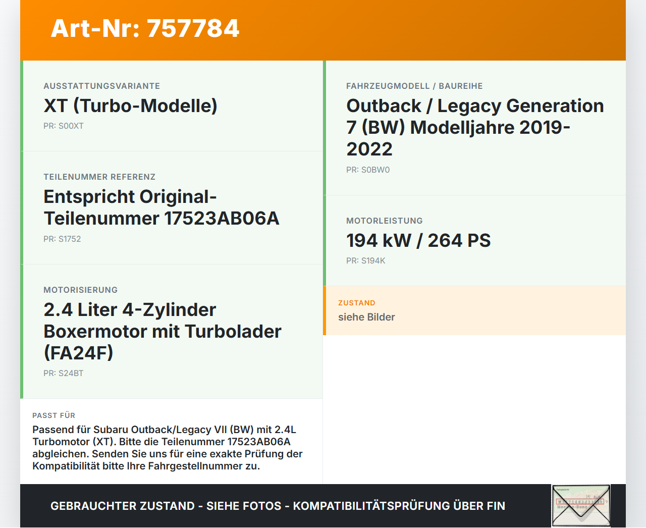 Subaru Outback Legacy 7 VII BW 19-22 2,4 194KW Einspritzleiste Düsenstock für Einspritzanlage Subaru Outback Legacy... Vorschau 3