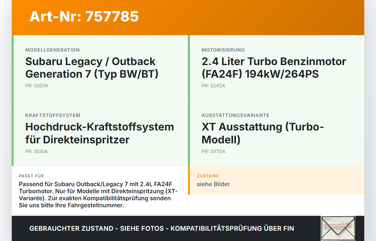 Subaru Outback Legacy 7 VII BW 19-22 2,4 194KW Hochdruck Leitung Kraftstoffleitung Subaru Outback Legacy 7 VII BW... Vorschau 3