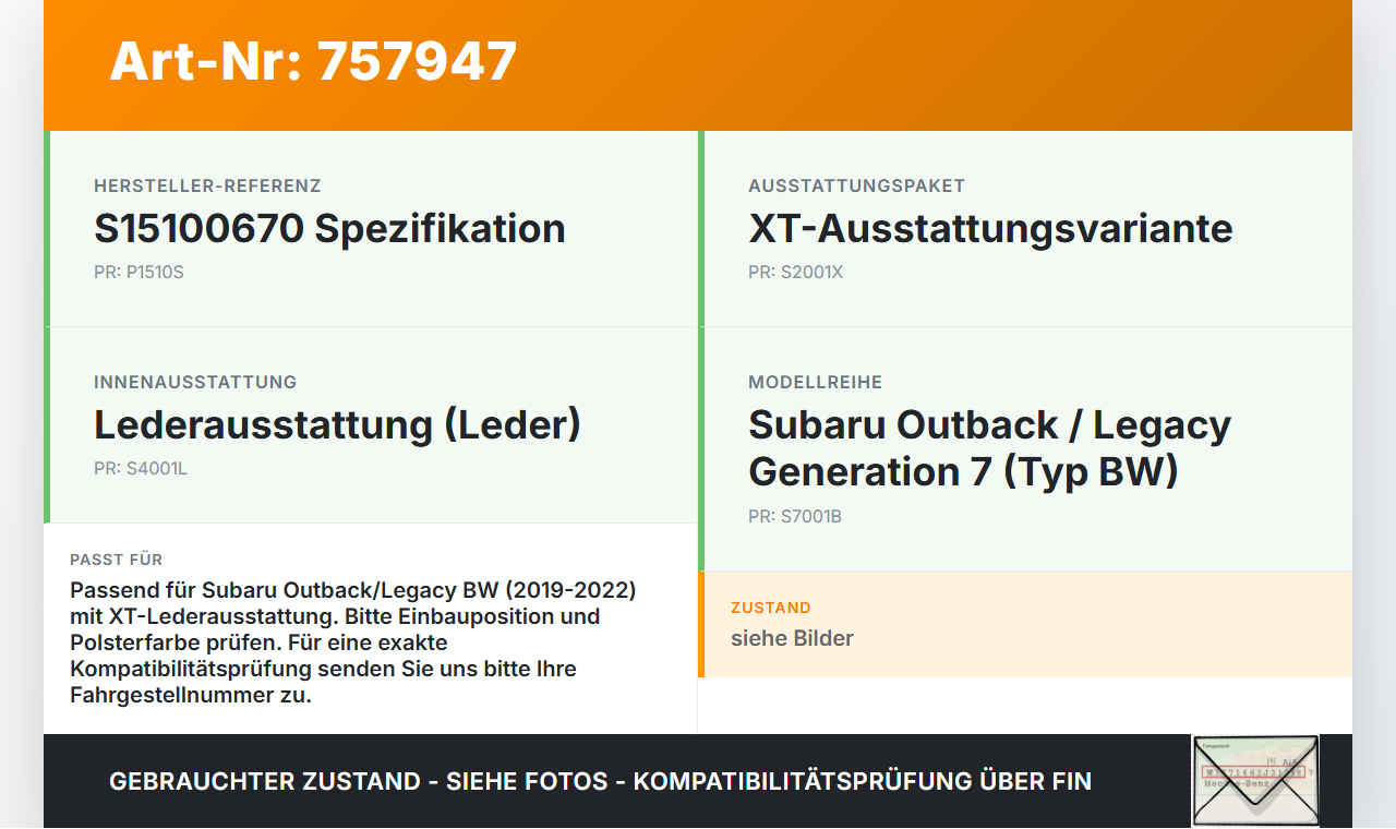 Subaru Outback Legacy 7 VII BW 19-22 Lim Blende Innen Seitenverkleidung Subaru Outback Legacy 7 VII BW 19-22... Vorschau 3