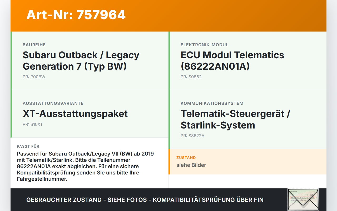 Subaru Outback Legacy 7 VII BW 19-22 Steuergerät ECU Modul SG Telematics Subaru Outback Legacy 7 VII BW 19-22... Vorschau 3