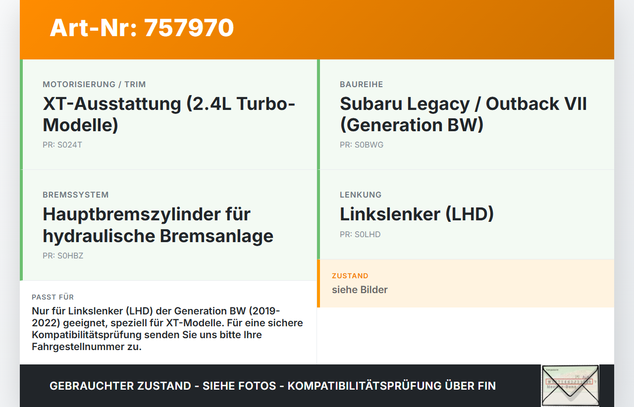Subaru Outback Legacy 7 VII BW 19-22 Hauptbremszylinder Bremszylinder Subaru Outback Legacy 7 VII BW 19-22... Vorschau 3