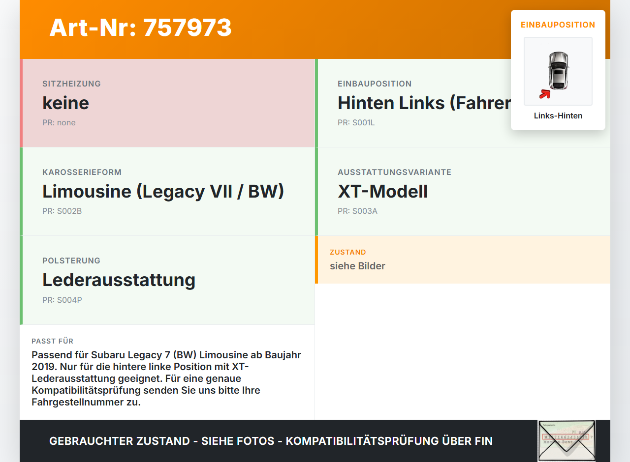 Subaru Outback Legacy 7 VII BW 19-22 Lim Gurtschloss Links Hinten Subaru Outback Legacy 7 VII BW 19-22 01.02.2020... Vorschau 3