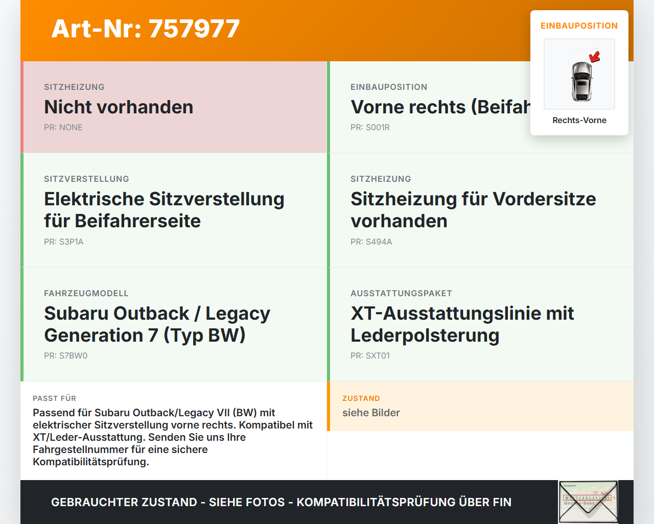 Subaru Outback Legacy 7 VII BW 19-22 Stellmotor für Elektr. Sitzverstellung Rechts Vorne Subaru Outback Legacy 7... Vorschau 3