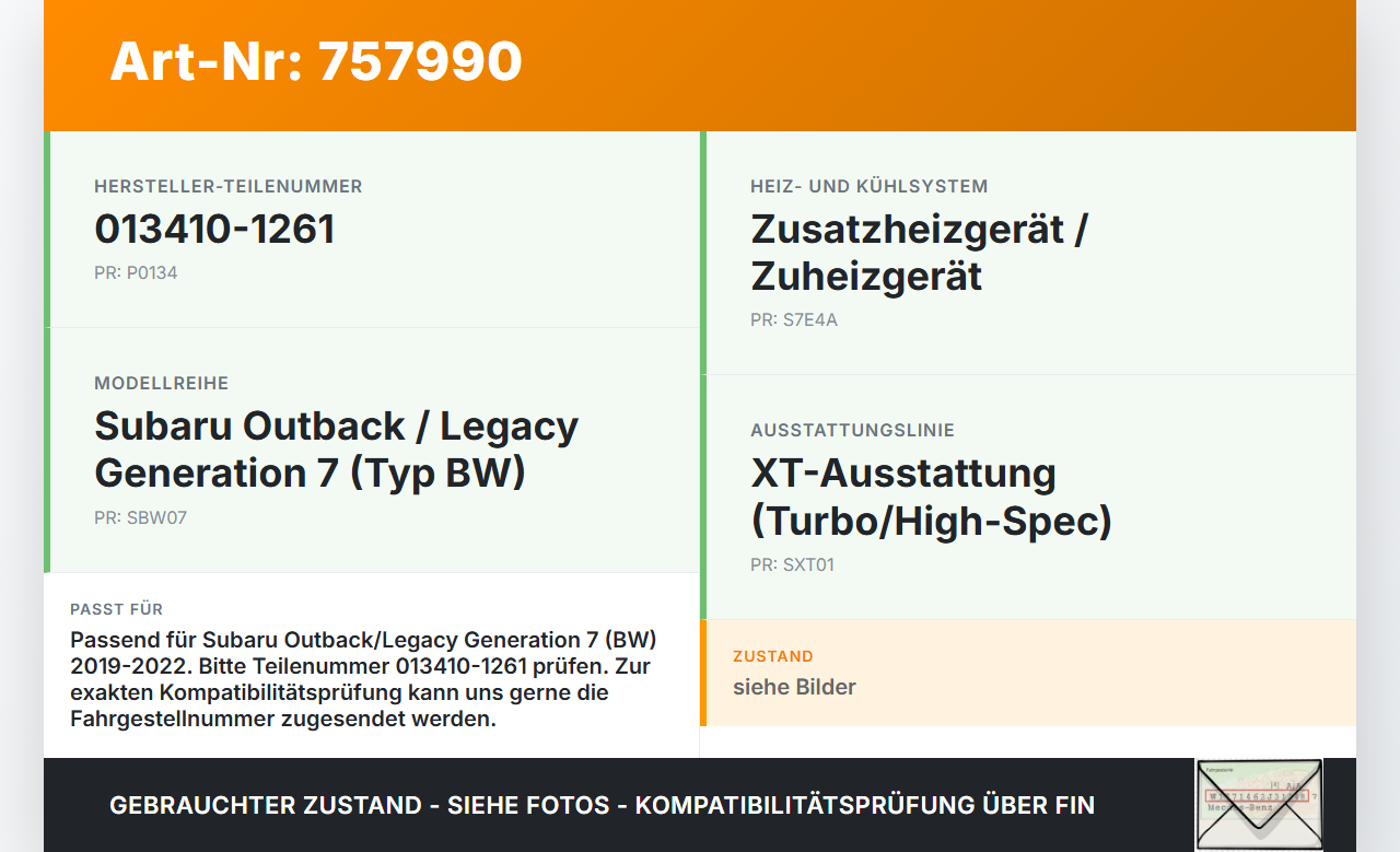Subaru Outback Legacy 7 VII BW 19-22 Zusatzheizgerät Zuheizgerät Heizgerät Subaru Outback Legacy 7 VII BW 19-22... Vorschau 3
