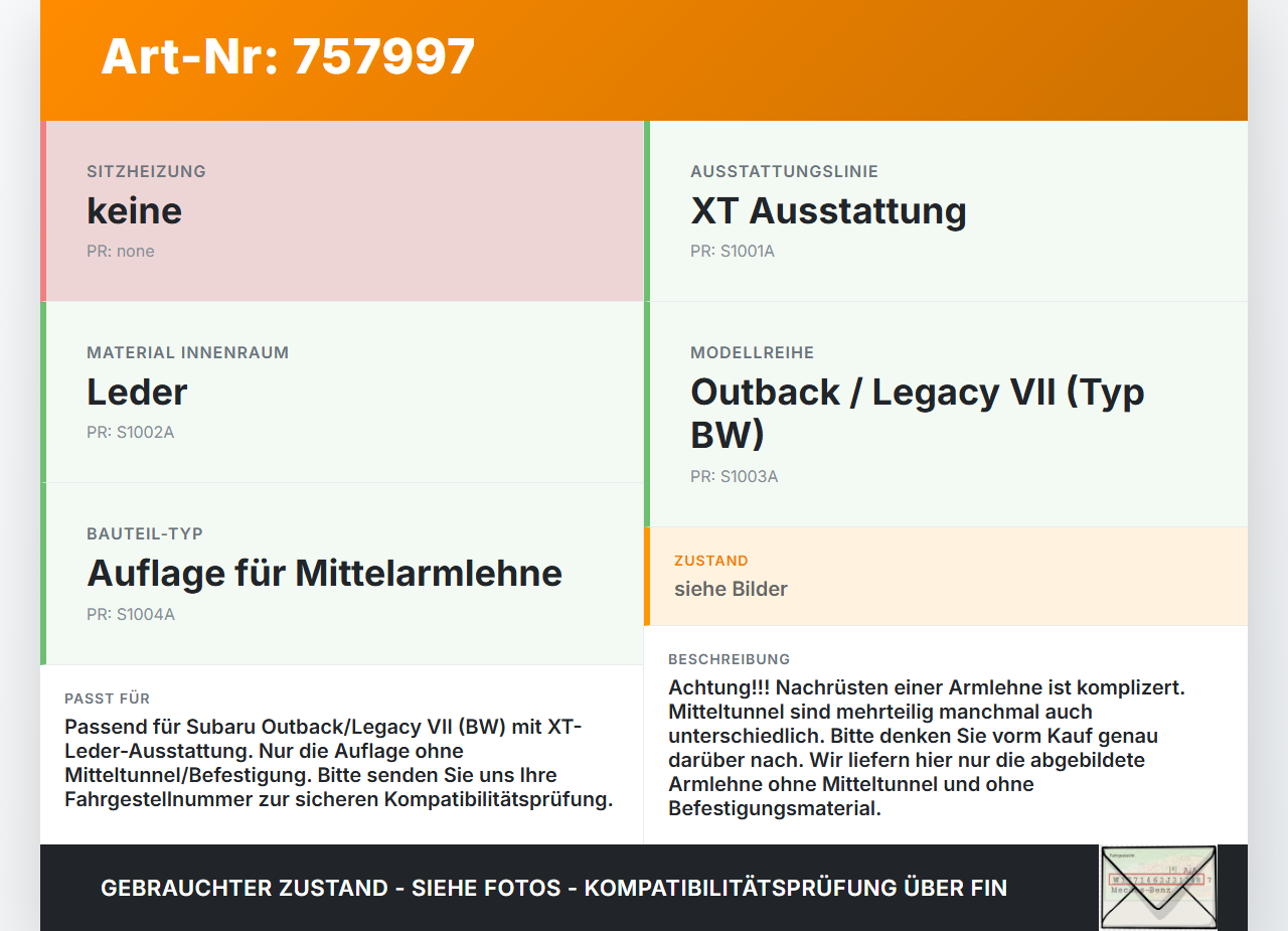 Subaru Outback Legacy 7 VII BW 19-22 Armlehne Mittelarmlehne Auflage Subaru Outback Legacy 7 VII BW 19-22... Vorschau 3