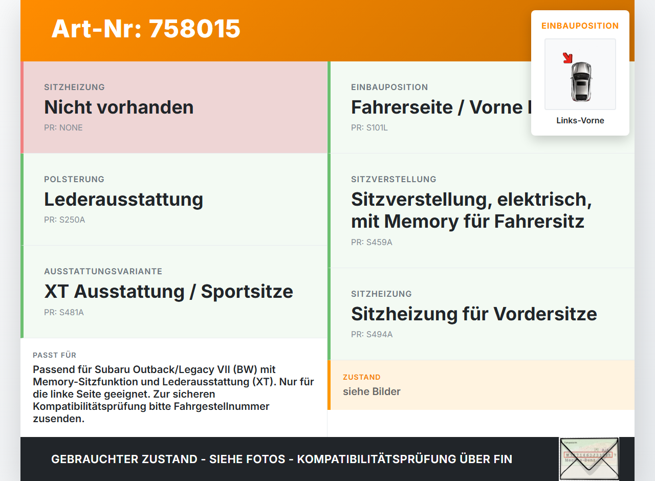 Subaru Outback Legacy 7 VII BW 19-22 Steuergerät ECU Modul Sitzmodul SG Memory Links Vorne Subaru Outback Legacy 7... Vorschau 3