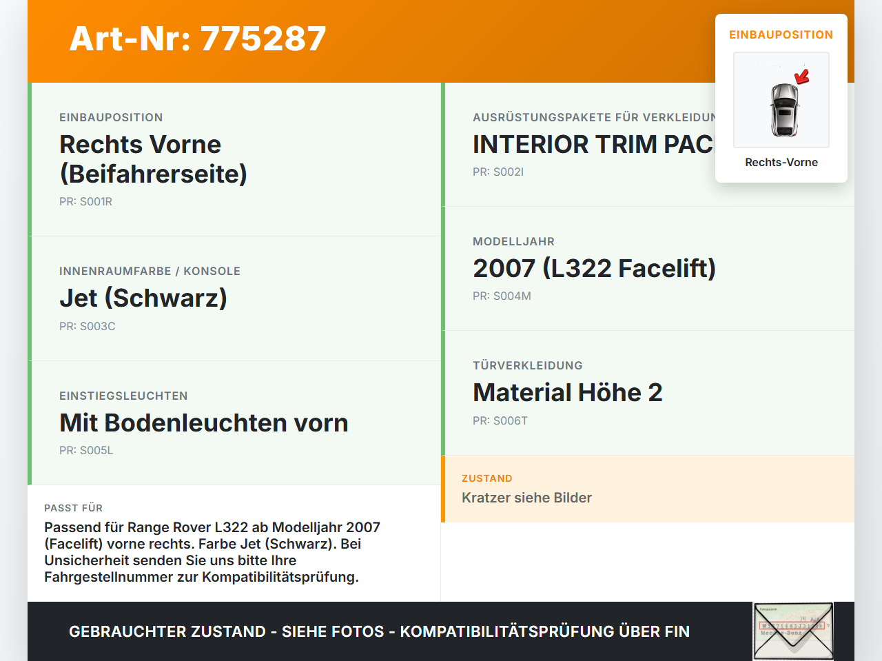Land Range Rover III L322 Einstiegsleiste Rechts Vorne Land Range Rover III L322 29.06.2007 gebraucht Vorschau 3