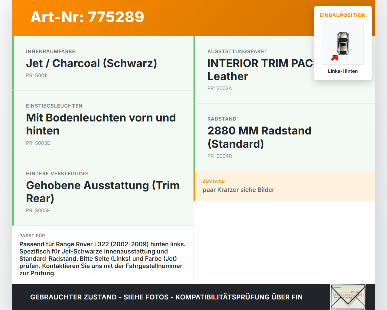 Land Range Rover III L322 Einstiegsleiste Links Hinten Land Range Rover III L322 29.06.2007 EAP000172 gebraucht Vorschau 3