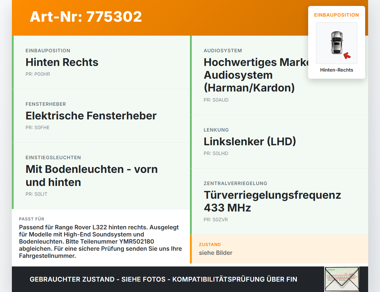 Land Range Rover III L322 Kabelbaum Leitungssatz für Tür und Fensterheber Hinten Rechts Land Range Rover III L322... Vorschau 3
