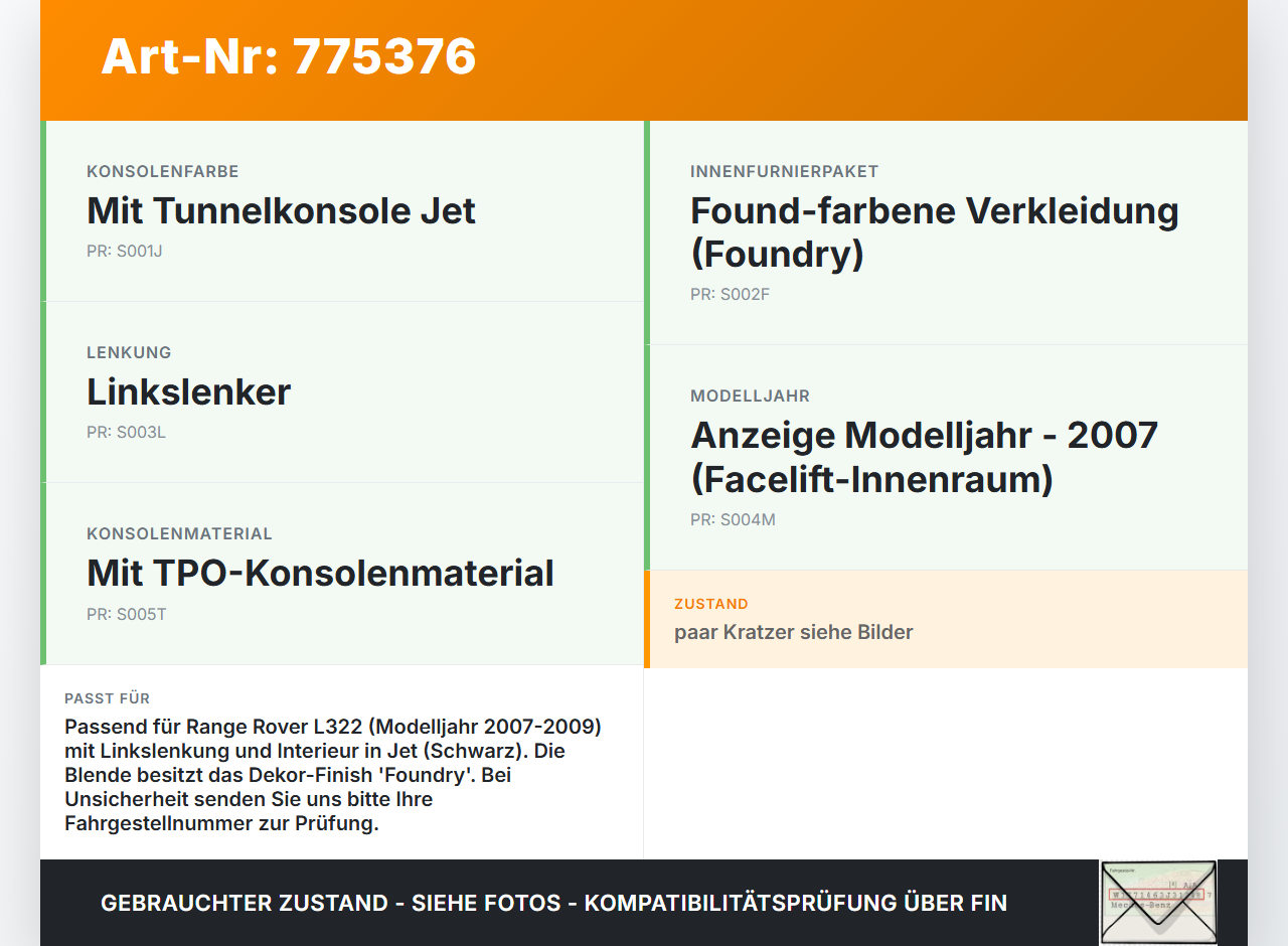 Land Range Rover III L322 Blende Einbaurahmen für Mittelkonsole Mitteltunnel Land Range Rover III L322 29.06.2007... Vorschau 3