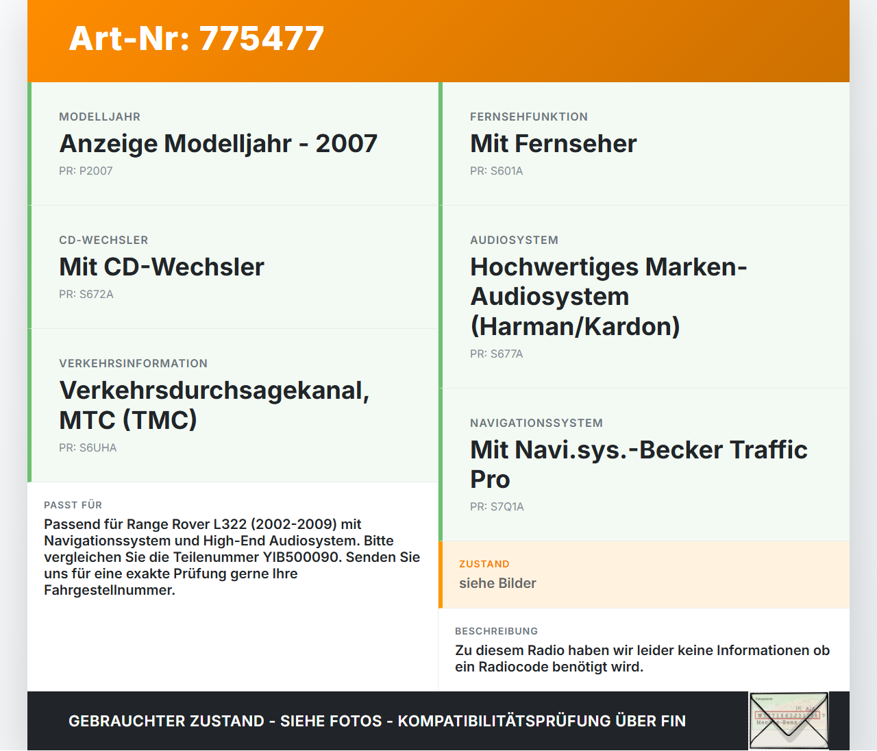 Land Range Rover III L322 Navigationssystem Navi Rechner Land Range Rover III L322 29.06.2007 YIB500160 462100-8671... Vorschau 3