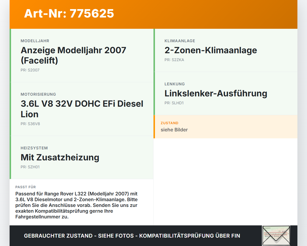 Land Range Rover III L322 Kondensator Klimakühler AC Land Range Rover III L322 29.06.2007 JRB500190 gebraucht Vorschau 3