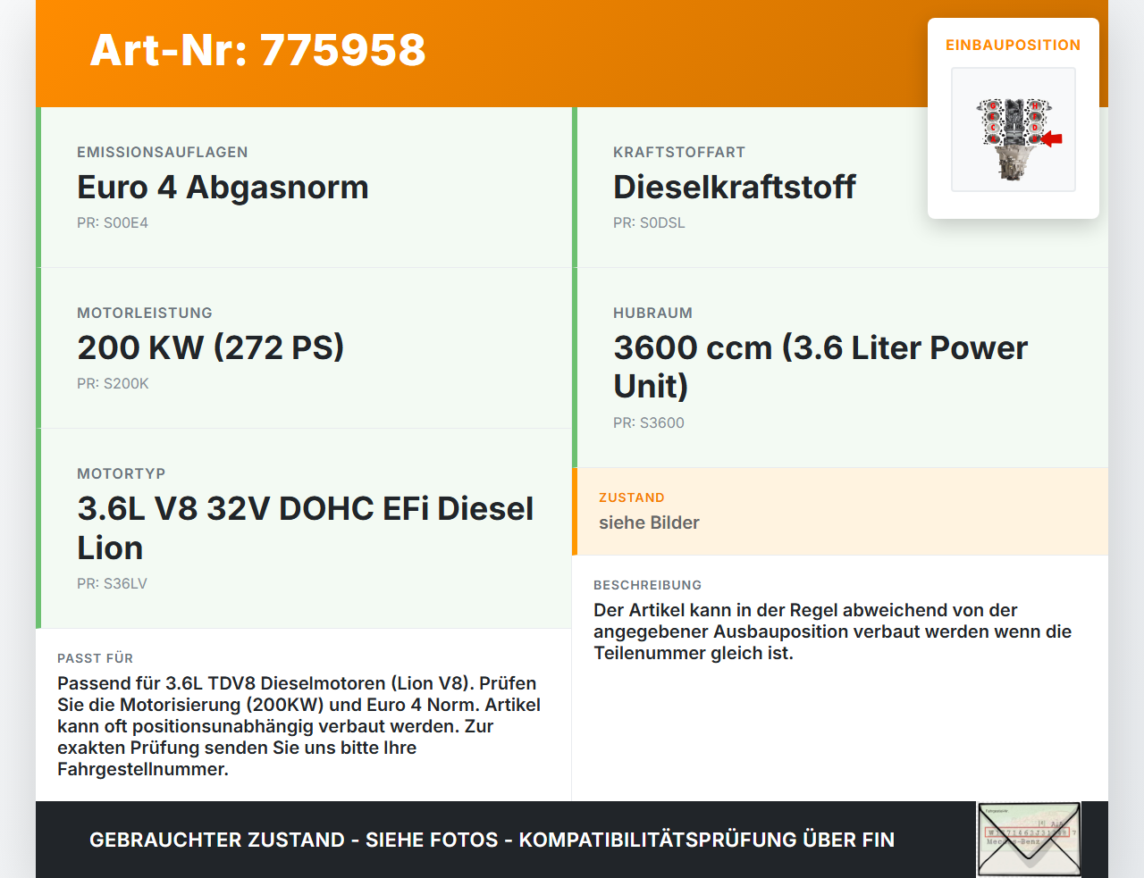 Land Range Rover III L322 3,6 200KW TDV8 Kolben mit Pleuel Pos B ILVD3 19ML3 Land Range Rover III L322 29.06.2007... Vorschau 3