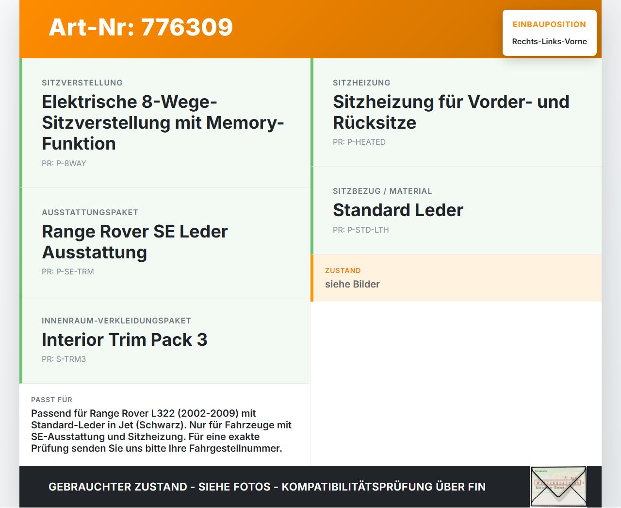 Land Range Rover III L322 Leder Kopfstütze für Fahrer Sitz Rechts oder Links Vorne Land Range Rover III L322... Vorschau 3