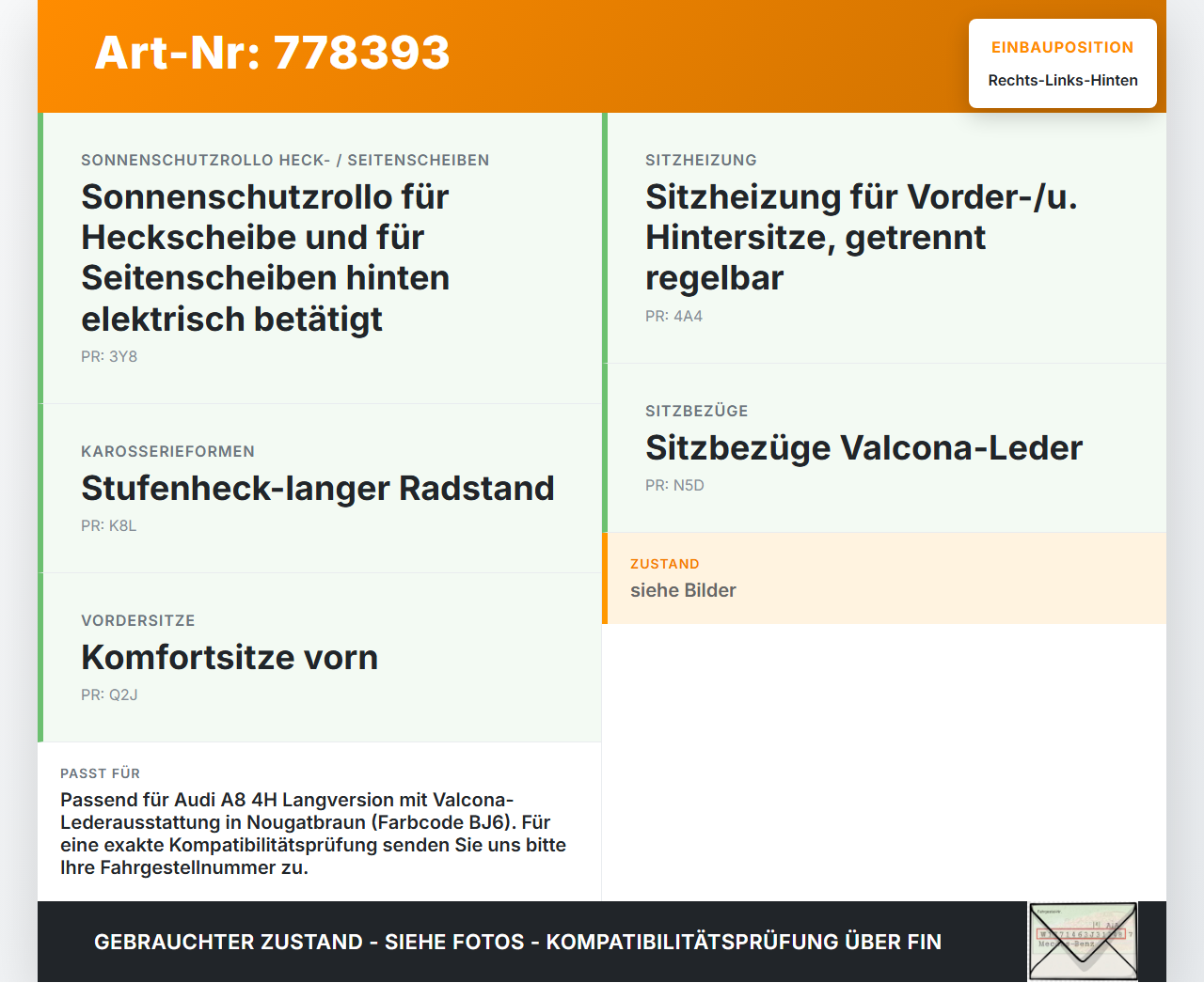 Audi A8 4H 09-13 Kopfstütze Rechts oder Links Hinten Nougatbraun Audi A8 4H 09-13 15.06.12 4H0885901A 4H0885901ABJ6... Vorschau 3
