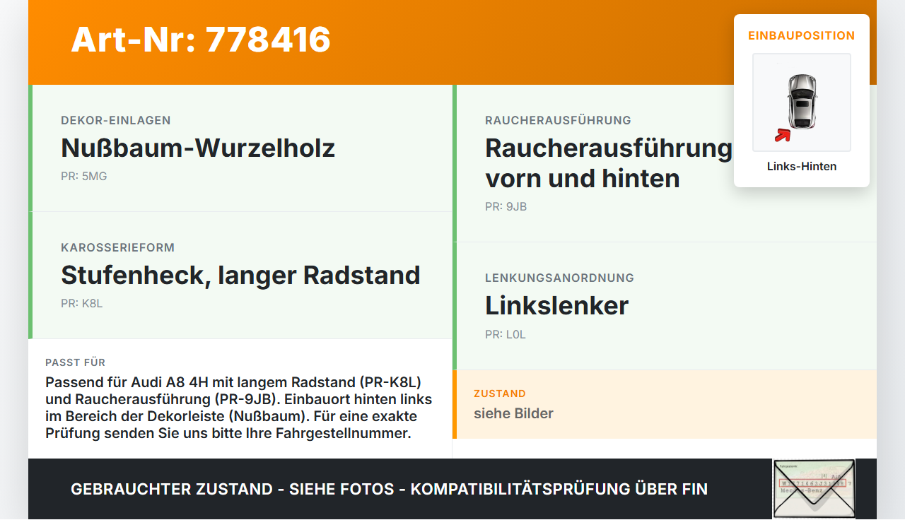Audi A8 4H 09-13 Aschenbecher Ascher Einsatz Links Hinten Audi A8 4H 09-13 15.06.12 4H4857305 gebraucht Vorschau 3