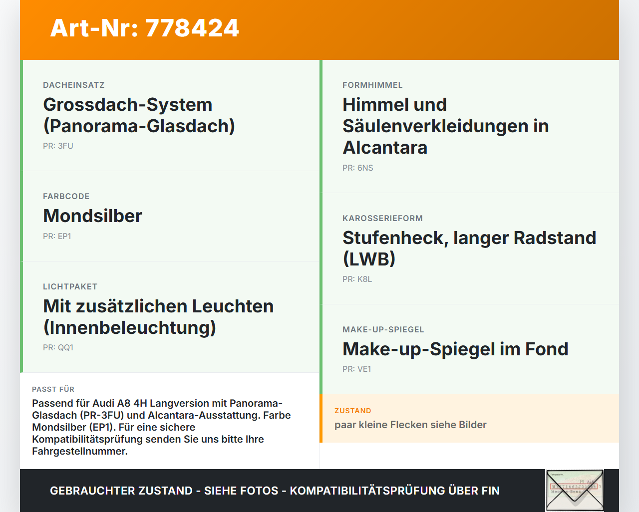 Audi A8 4H 09-13 Lang Verkleidung für Himmel Dach Alcantara Mondsilber Audi A8 4H 09-13 15.06.12 4H4867505K... Vorschau 3