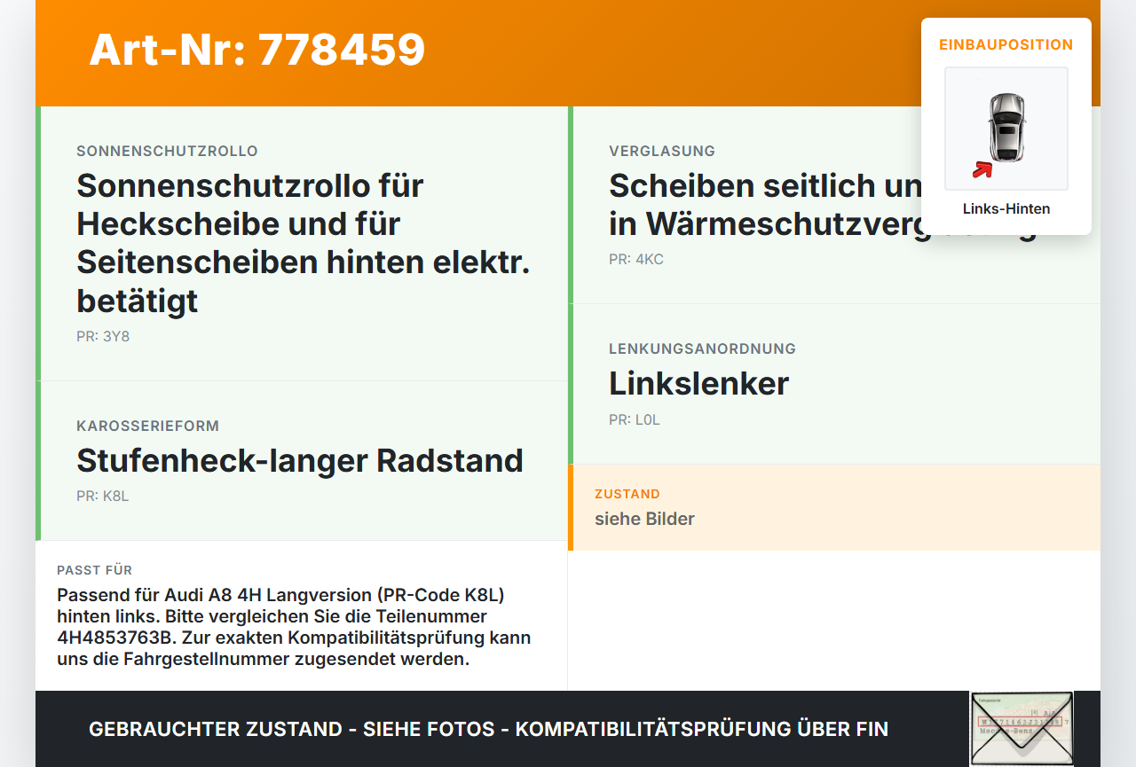 Audi A8 4H 09-13 Leiste für Tür Scheibendichtung Links Hinten Audi A8 4H 09-13 15.06.12 4H4853763B gebraucht Vorschau 3