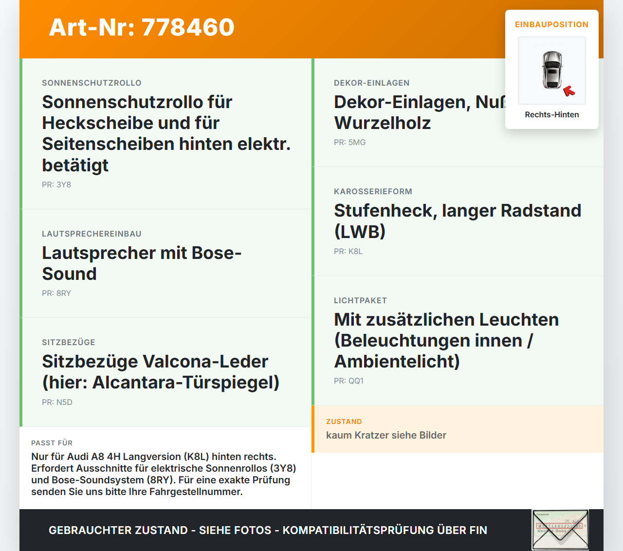 Audi A8 4H 09-13 Lang Türverkleidung Türpappe Rechts Hinten Alcantara nougatbraun Audi A8 4H 09-13 15.06.12... Vorschau 3