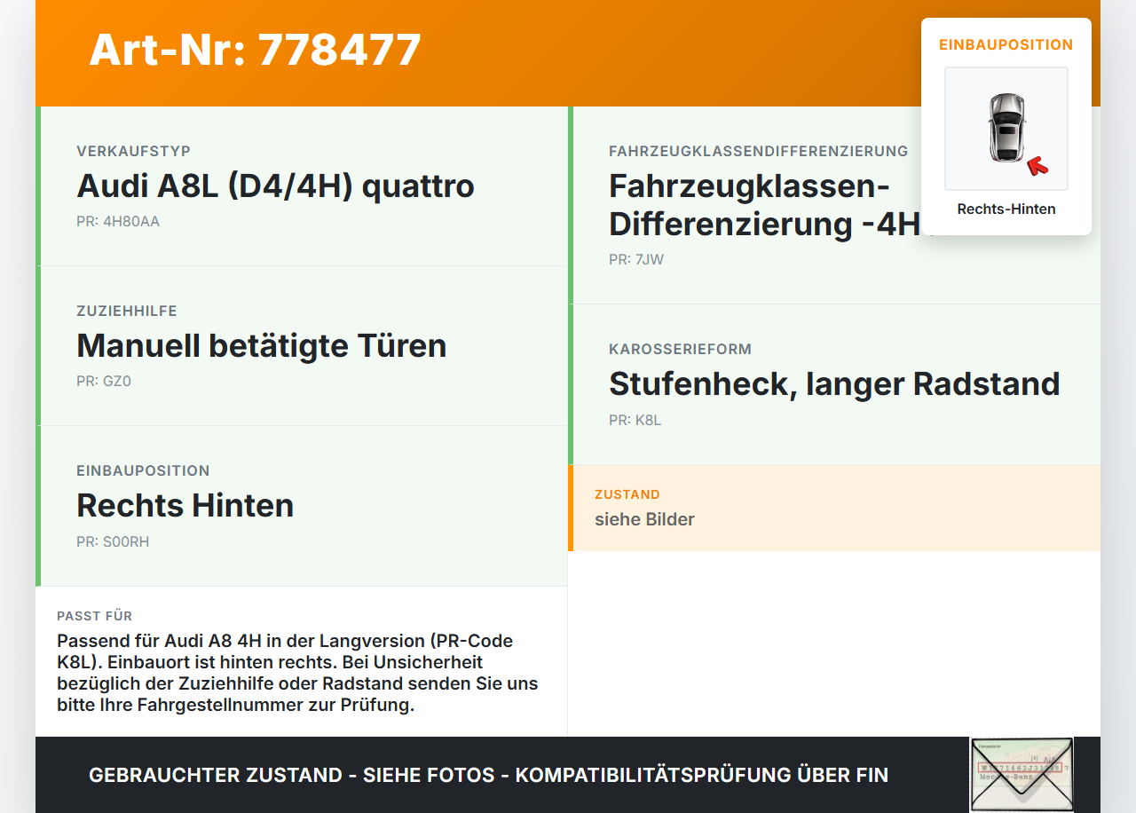 Audi A8 4H 09-13 Lang Türfangband Rechts Hinten Audi A8 4H 09-13 15.06.12 gebraucht Vorschau 3