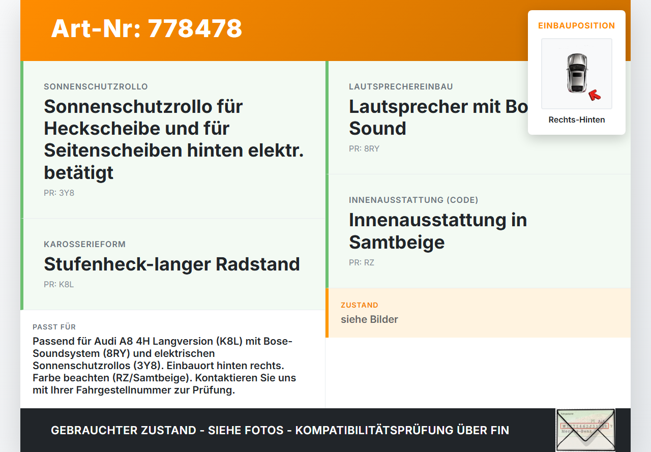 Audi A8 4H 09-13 Lang Blende Innen Abdeckung für Lautsprecher Rechts Hinten Audi A8 4H 09-13 15.06.12 4H4868960... Vorschau 3