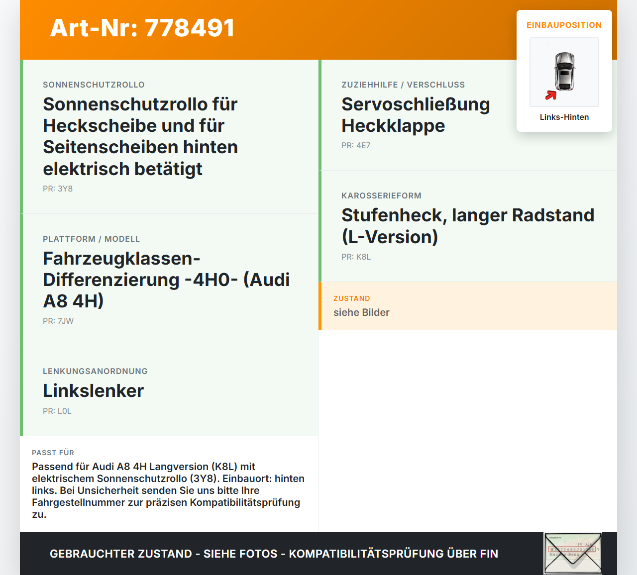 Audi A8 4H 09-13 Stellmotor für hintere Laderaumabdeckung Links Hinten Audi A8 4H 09-13 15.06.12 4H0861963... Vorschau 3