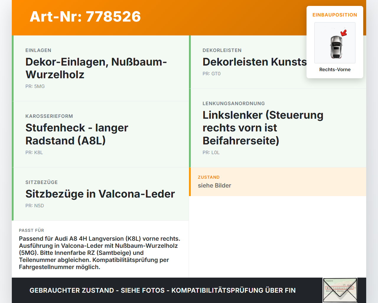 Audi A8 4H 09-13 Lang Handgriff Haltegriff Rechts Vorne für Türverkleidung Audi A8 4H 09-13 15.06.12 4H1867166 gebraucht Vorschau 3