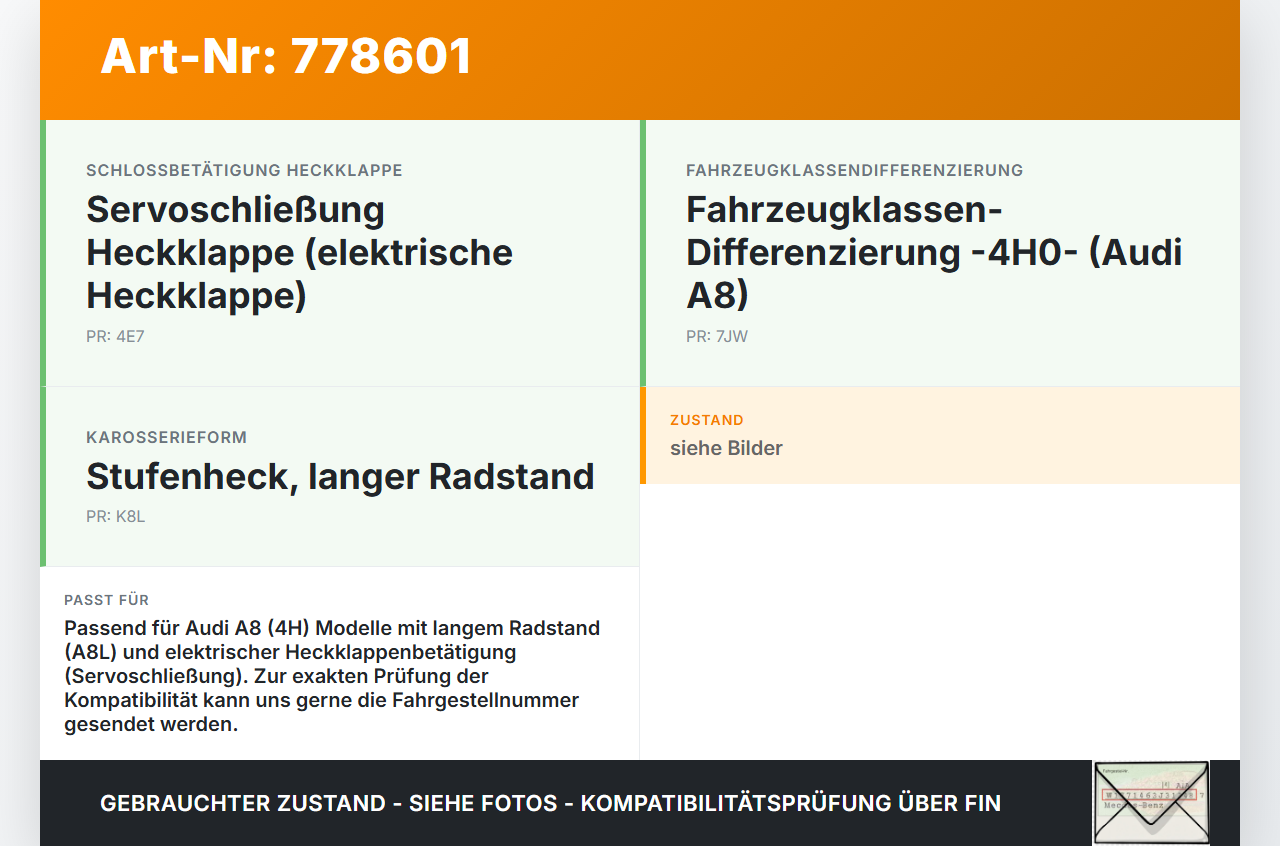 Audi A8 4H 09-13 Lang 2x Dämpfer für Heckklappe Gasdruckfeder 110N Audi A8 4H 09-13 15.06.12 4H0827551B... Vorschau 3