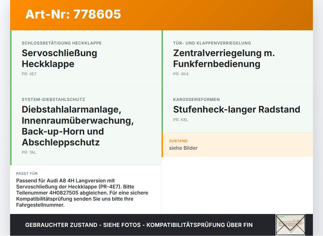 Audi A8 4H 09-13 Lang Heckklappe Verriegelung Heckklappenschloss Audi A8 4H 09-13 15.06.12 4H0827505 gebraucht Vorschau 3