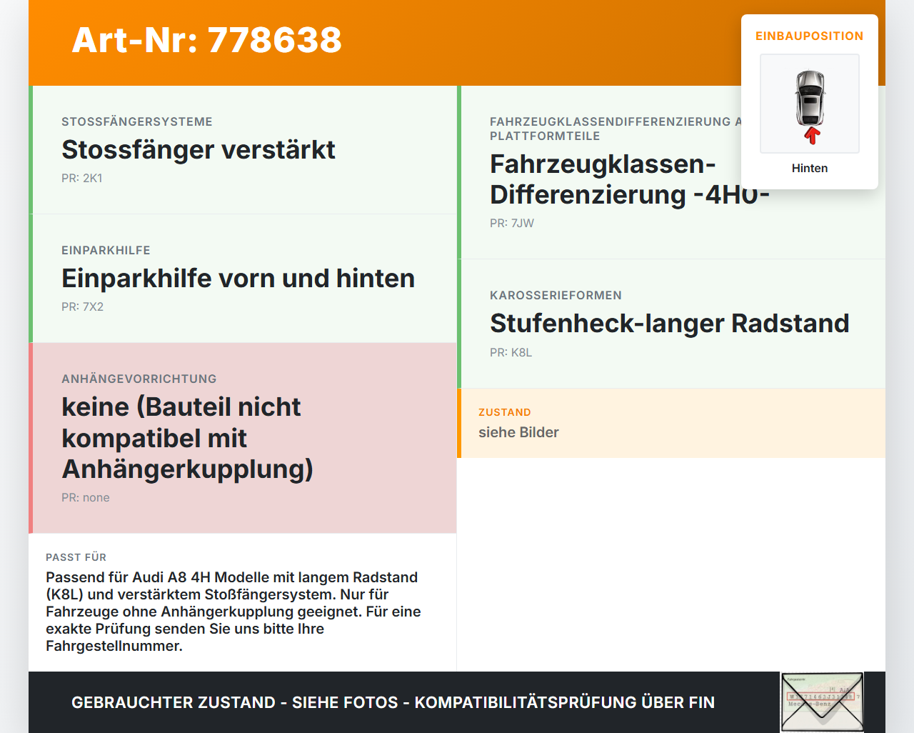 Audi A8 4H 09-13 Stoßstangenträger Stoßfängerträger Träger Querträger Hinten Audi A8 4H 09-13 15.06.12 4H0807309C... Vorschau 3