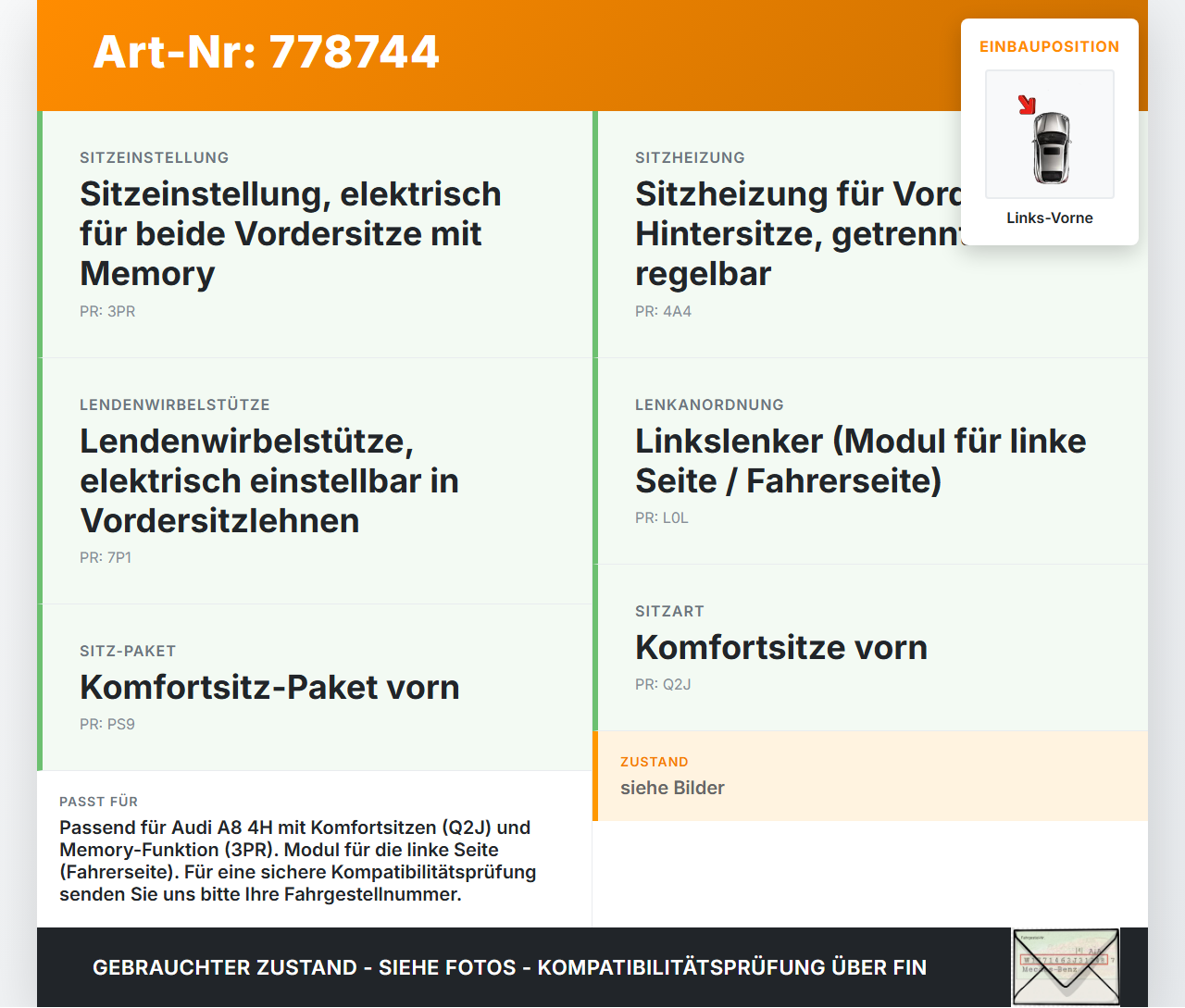 Audi A8 4H 09-13 Steuergerät Sitzmodul LV Audi A8 4H 09-13 15.06.12 4H0881073B gebraucht Vorschau 3