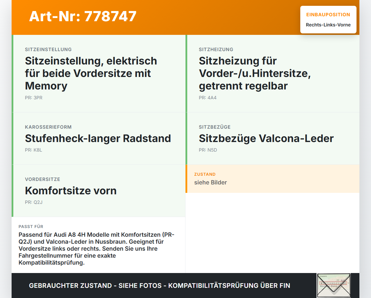 Audi A8 4H 09-13 Lang Kopfstütze für Beifahrer Sitz Rechts oder Links Vorne nussbaum Audi A8 4H 09-13 15.06.12... Vorschau 3