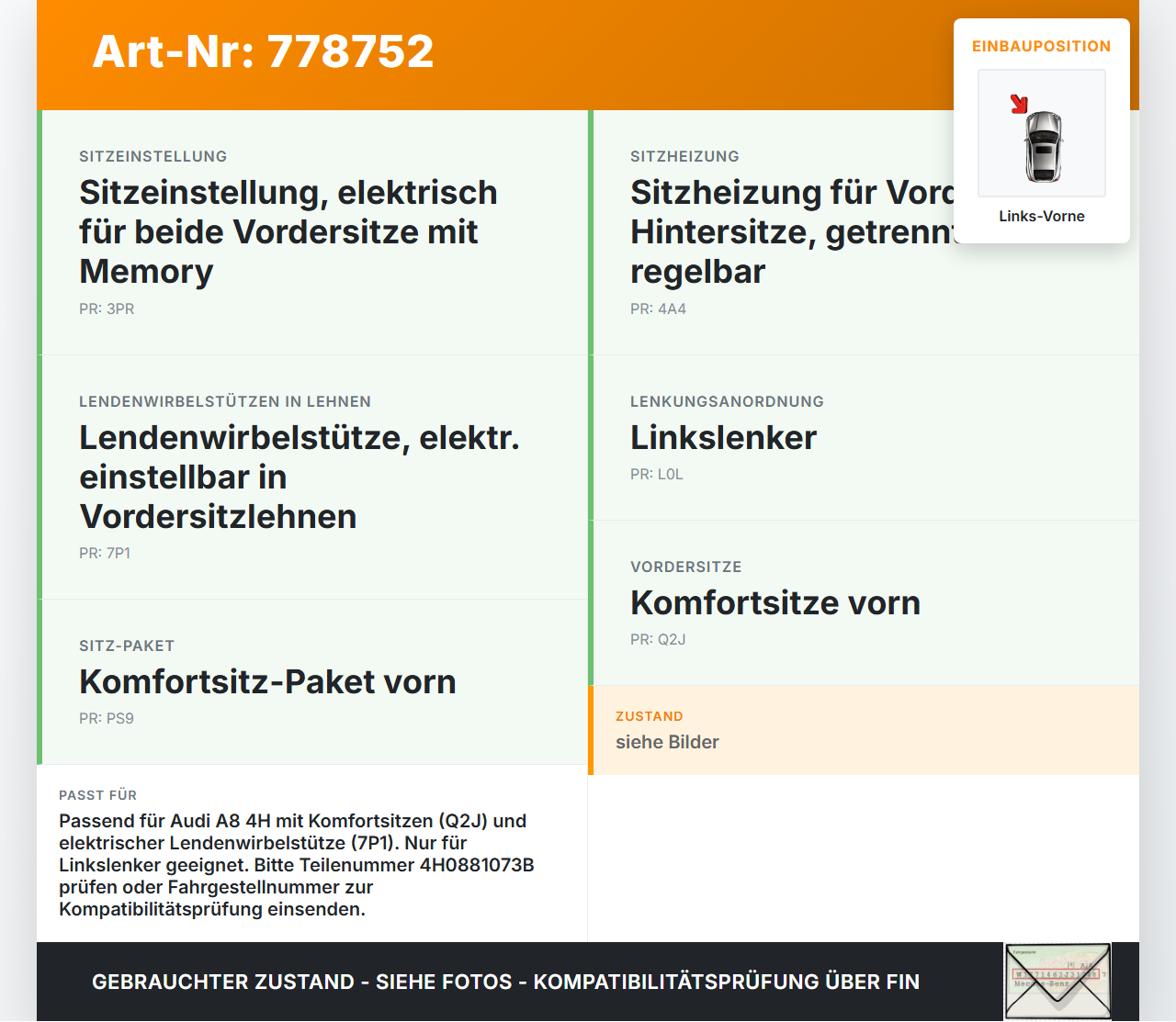 Audi A8 4H 09-13 Steuergerät Lordosenpumpe Links Vorne Audi A8 4H 09-13 15.06.12 4H0881073B PY52902-002 gebraucht Vorschau 3