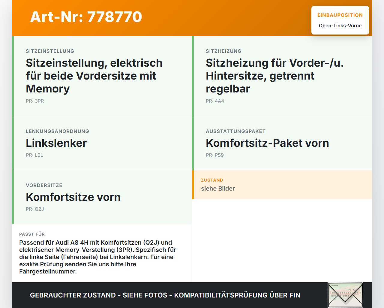Audi A8 4H 09-13 FSI 4,2 273KW Stellmotor Kopfstützenverstellung Sitzpad Oben für Fahrer Sitz Links Vorne Audi A8... Vorschau 3