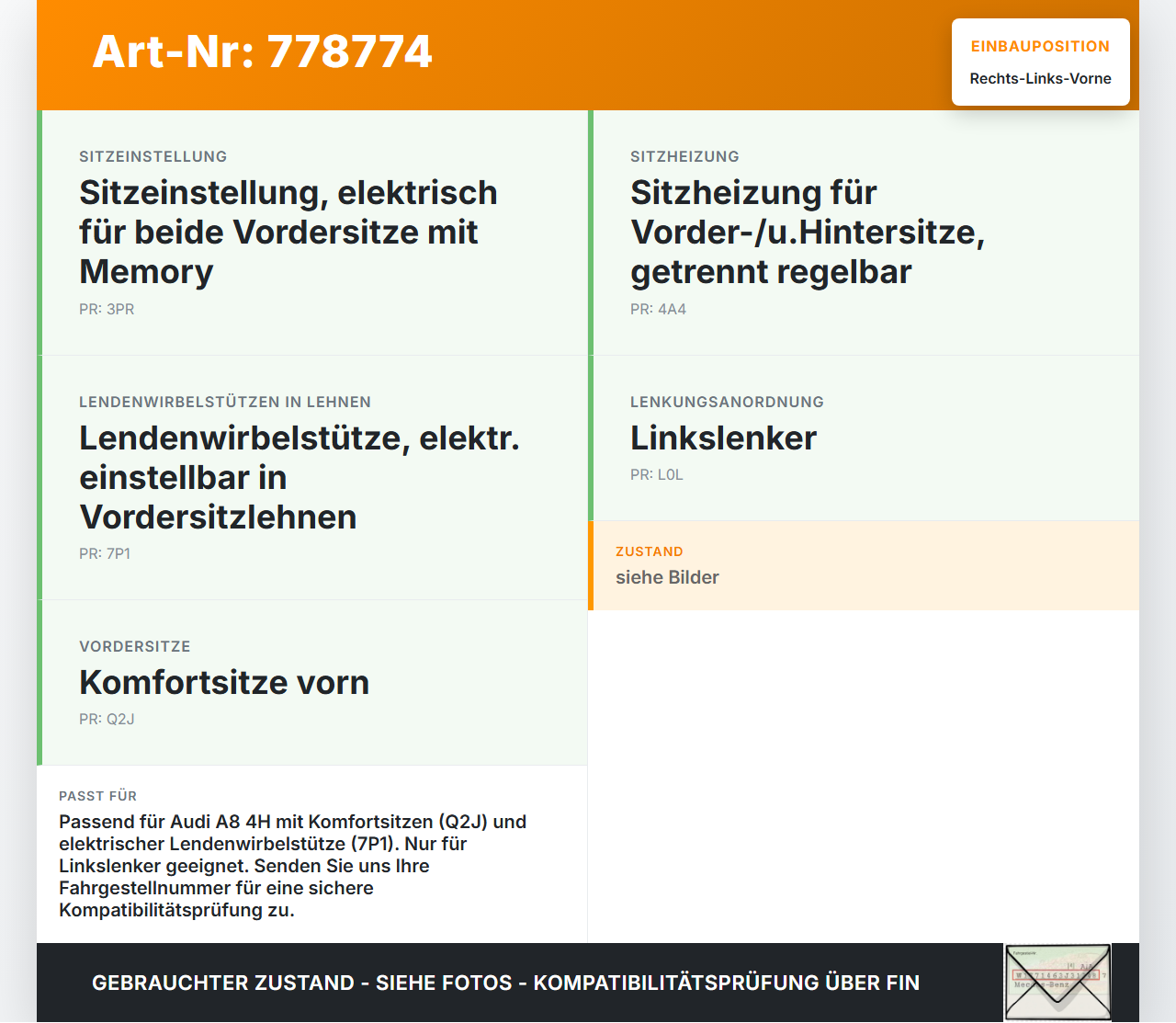 Audi A8 4H 09-13 FSI 4,2 273KW Lordosenkissen Rechts für Fahrersitz Links Vorne Audi A8 4H 09-13 15.06.12... Vorschau 3