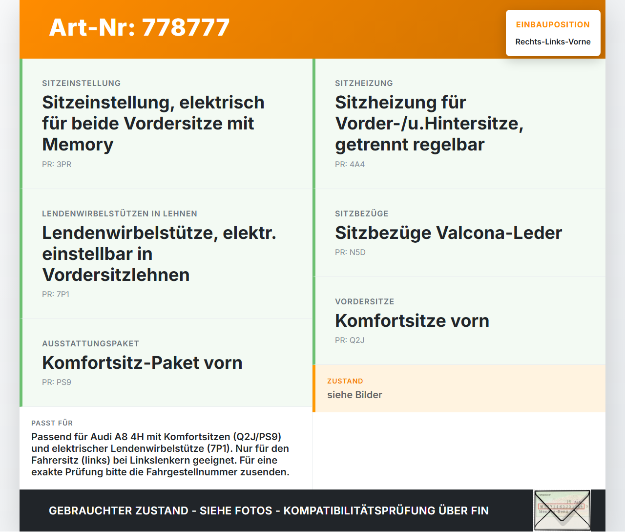 Audi A8 4H 09-13 FSI 4,2 273KW Lordosenkissen Rechts für Fahrer Sitz Links Vorne Pos.3 Audi A8 4H 09-13 15.06.12... Vorschau 3