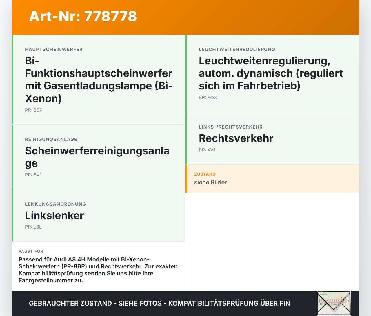 Audi A8 4H 09-13 FSI 4,2 273KW Linse Brenner für Xenon Scheinwerfer Audi A8 4H 09-13 15.06.12 gebraucht Vorschau 3