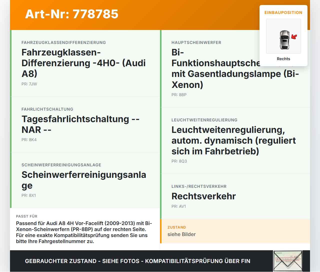 Audi A8 4H 09-13 FSI 4,2 273KW Tagfahrlicht Platine Rechts Audi A8 4H 09-13 15.06.12 gebraucht Vorschau 3