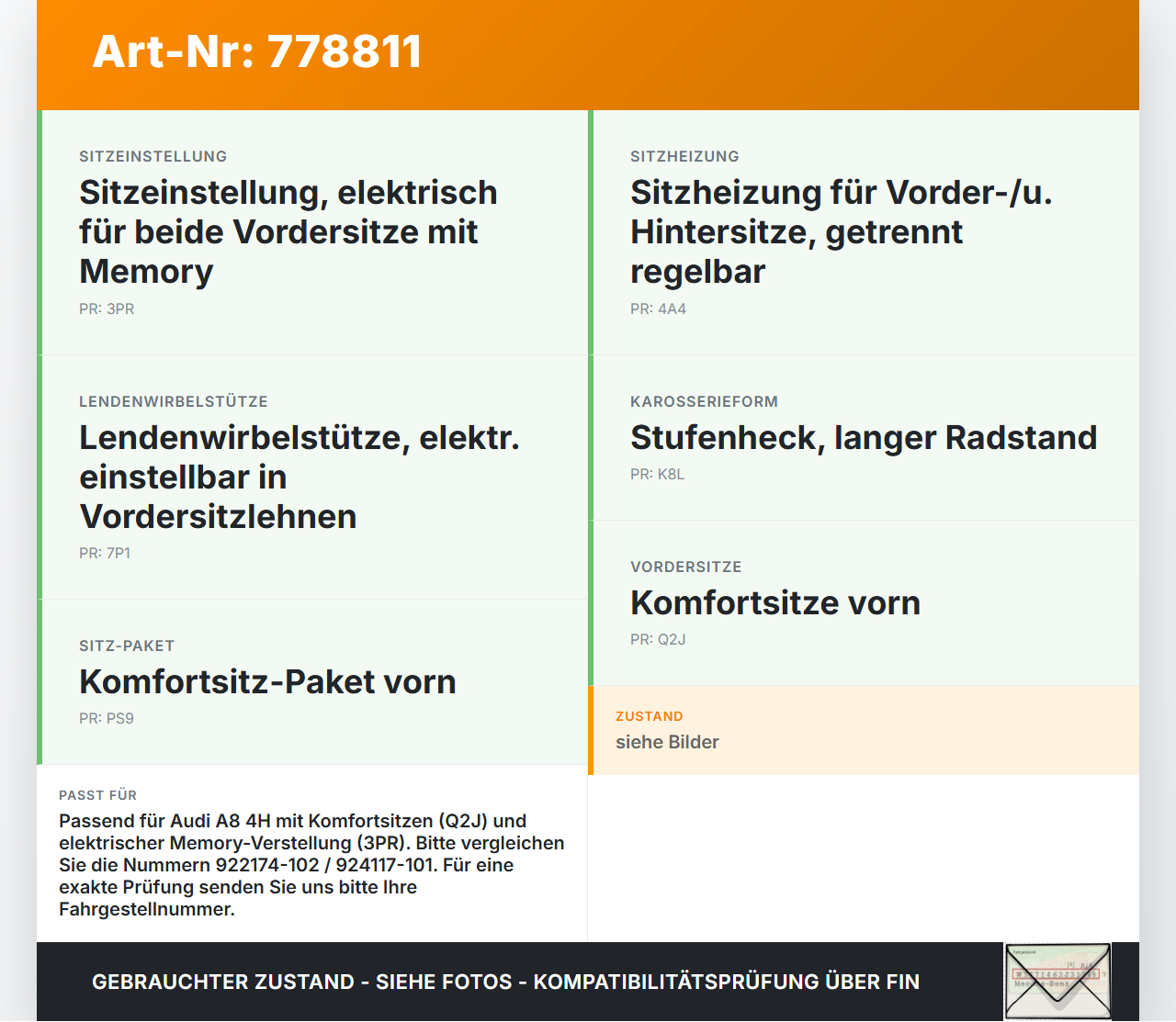 Audi A8 4H 09-13 Stellmotor für El. Sitzverstellung Audi A8 4H 09-13 15.06.12 922174-102 924117-101 gebraucht Vorschau 3