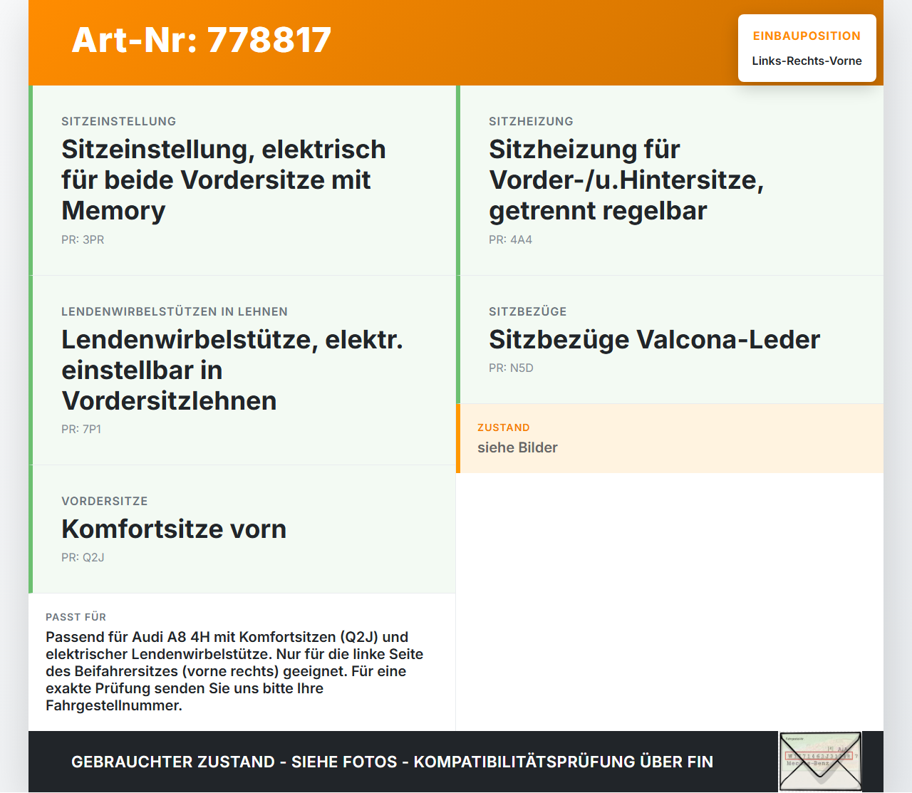 Audi A8 4H 09-13 FSI 4,2 273KW Lordosenkissen Links für Beifahrersitz Rechts Vorne Audi A8 4H 09-13 15.06.12... Vorschau 3