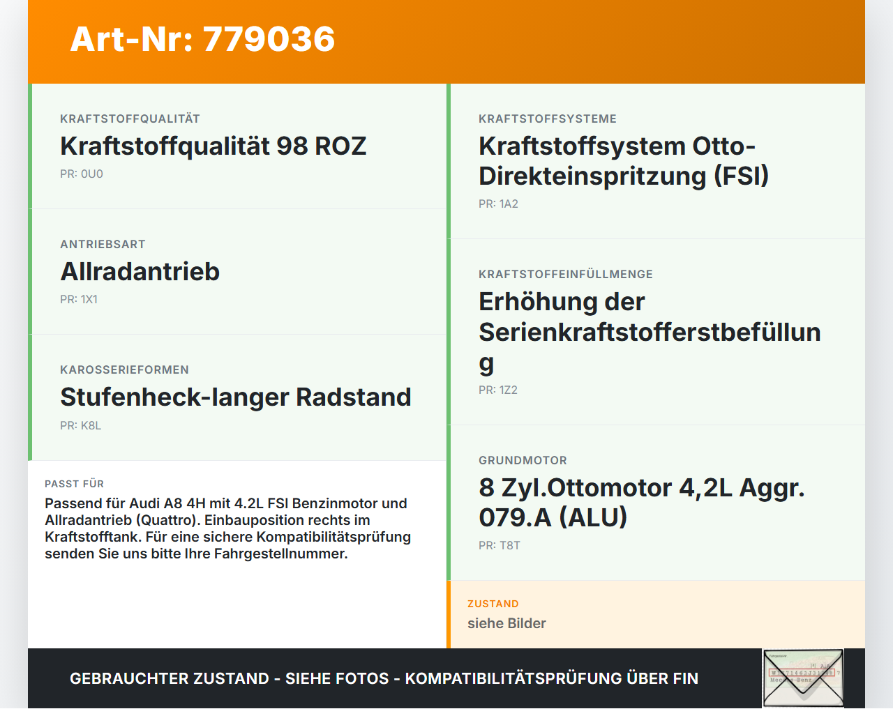 Audi A8 4H 09-13 FSI 4,2 273KW Tankgeber Tankeinheit Audi A8 4H 09-13 15.06.12 4H0201317Q A2C53336274 4H0201317H... Vorschau 3