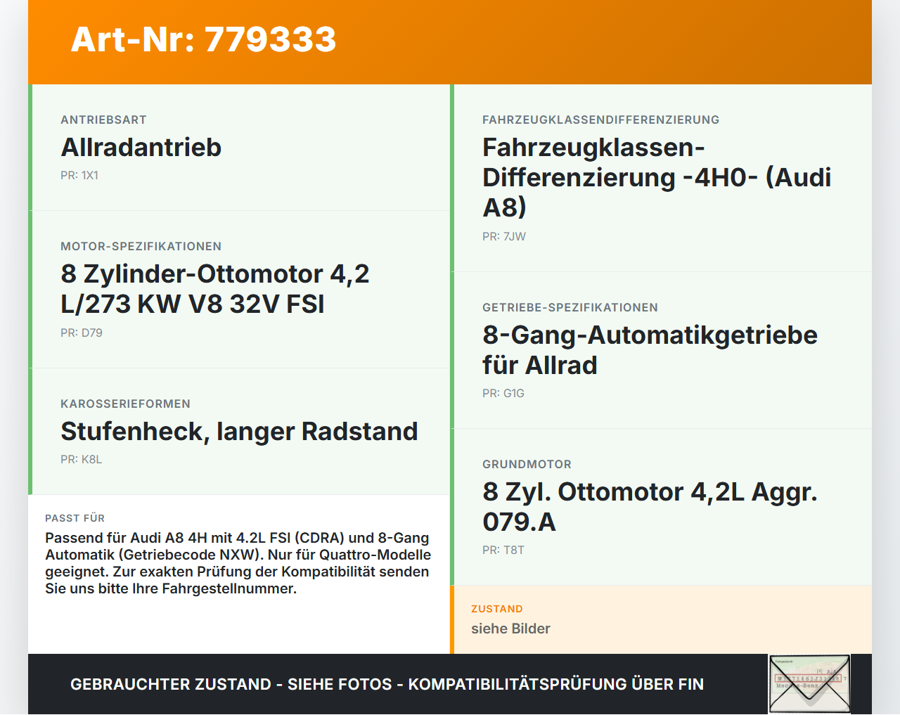Audi A8 4H 09-13 FSI 4,2 273KW Verteilergetriebe Einsatz Kern für Vorderachse Audi A8 4H 09-13 15.06.12 gebraucht Vorschau 3