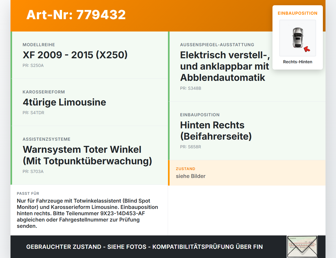 Jaguar XF X250 09-15 Steuergerät ECU Modul Totwinkelassistent Rechts Hinten Jaguar XF X250 09-15 30.12.2010... Vorschau 3