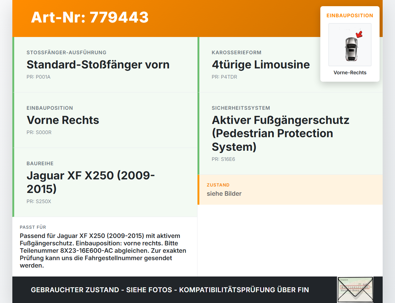 Jaguar XF X250 09-15 BDS Actuator Auslösegerät Fußgängerschutz Vorne Re Jaguar XF X250 09-15 30.12.2010... Vorschau 3