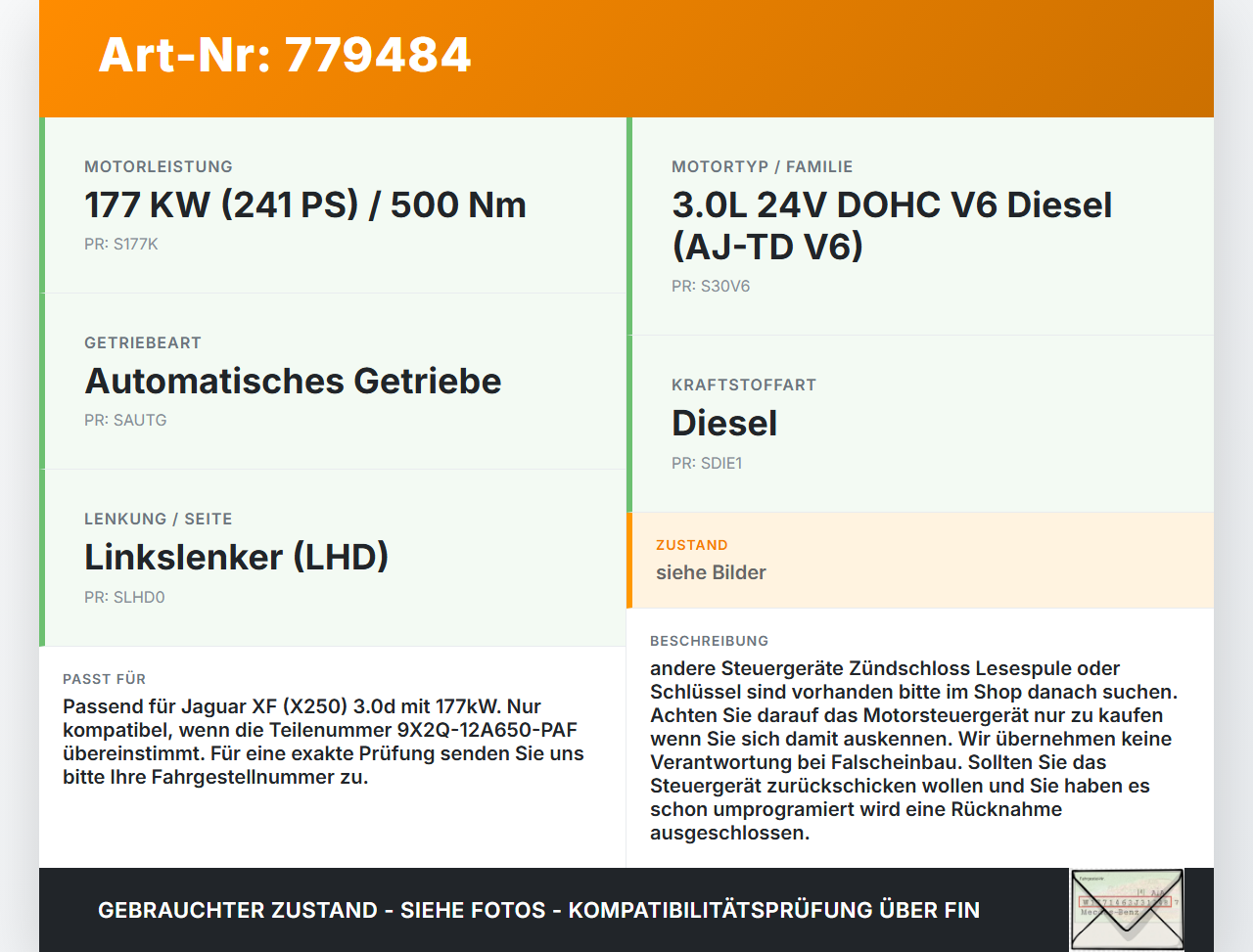 Jaguar XF X250 09-15 3,0d 177KW Steuergerät ECU für Motor Motorsteuergerät Jaguar XF X250 09-15 30.12.2010... Vorschau 3